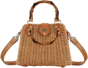 Straw Handbags for Women Vintage Purse Summer Beach Vacation Rattan Woven Travel Purse