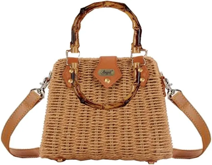 Straw Handbags for Women Vintage Purse Summer Beach Vacation Rattan Woven Travel Purse