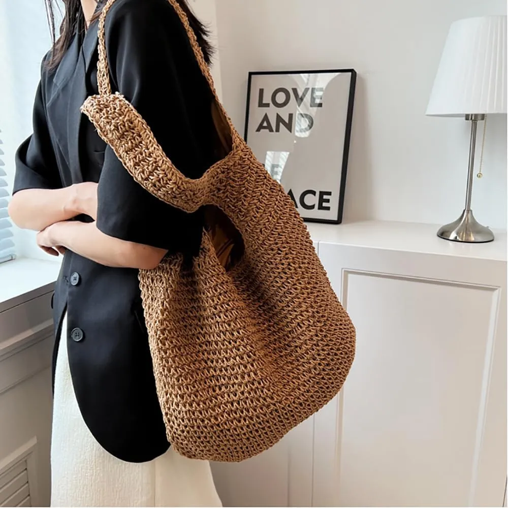 Straw Hobo Bags for Women Vintage Handbag Tote Bag Boho Crochet Beach Bag Trendy 2025 Handwoven Shoulder Bags Purse
