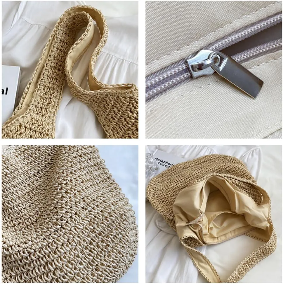 Straw Hobo Bags for Women Vintage Handbag Tote Bag Boho Crochet Beach Bag Trendy 2025 Handwoven Shoulder Bags Purse