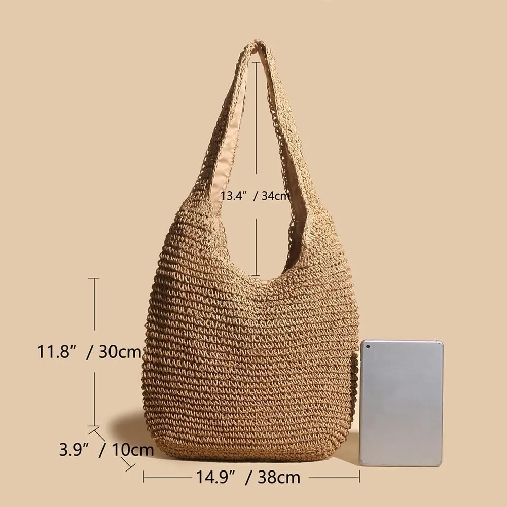 Straw Hobo Bags for Women Vintage Handbag Tote Bag Boho Crochet Beach Bag Trendy 2025 Handwoven Shoulder Bags Purse