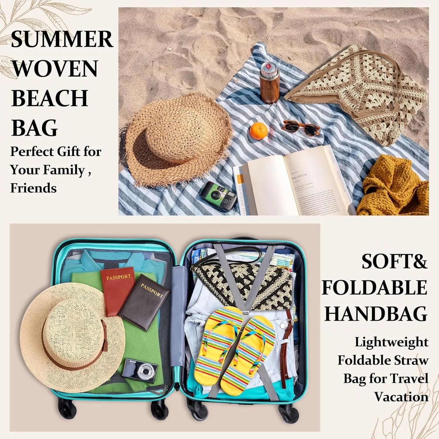 Straw Hobo Beach Bag for Women, Woven Tote Bag Summer Crochet Shoulder Bag,Vintage Foldable Handbag for Travel