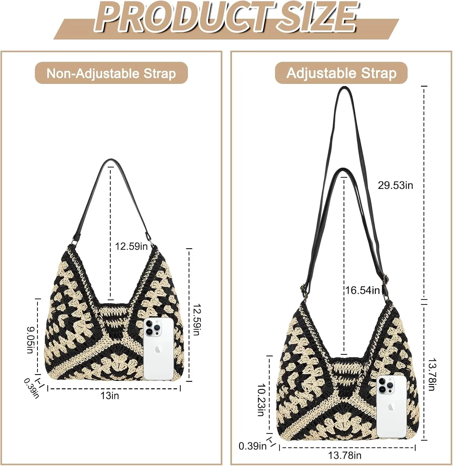 Straw Hobo Beach Bag for Women, Woven Tote Bag Summer Crochet Shoulder Bag,Vintage Foldable Handbag for Travel