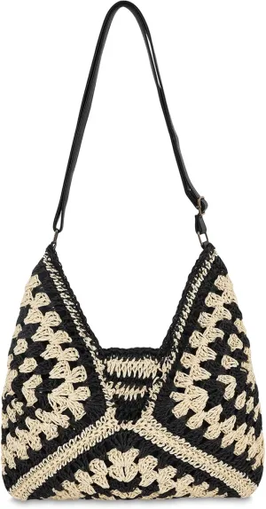 Straw Hobo Beach Bag for Women, Woven Tote Bag Summer Crochet Shoulder Bag,Vintage Foldable Handbag for Travel