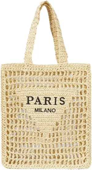 Straw Mesh Crochet Tote Bag for Women - Beach Bag with Woven Design