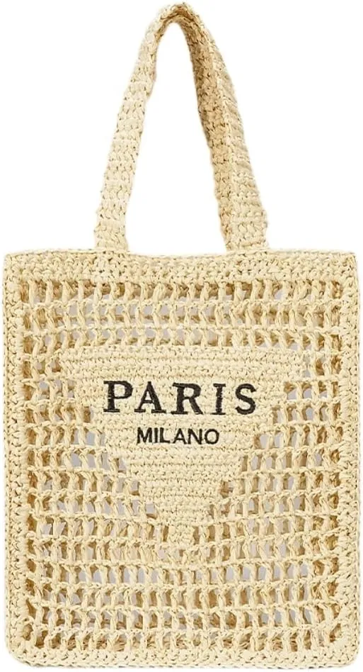 Straw Mesh Crochet Tote Bag for Women - Beach Bag with Woven Design