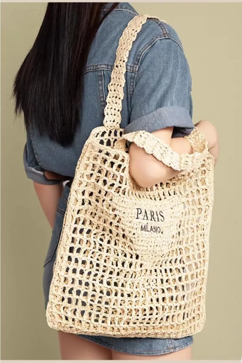 Straw Mesh Crochet Tote Bag for Women - Beach Bag with Woven Design