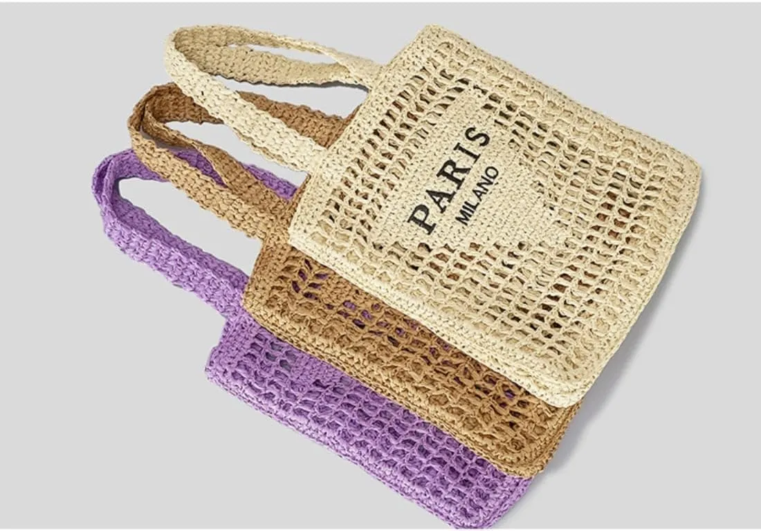 Straw Mesh Crochet Tote Bag for Women - Beach Bag with Woven Design