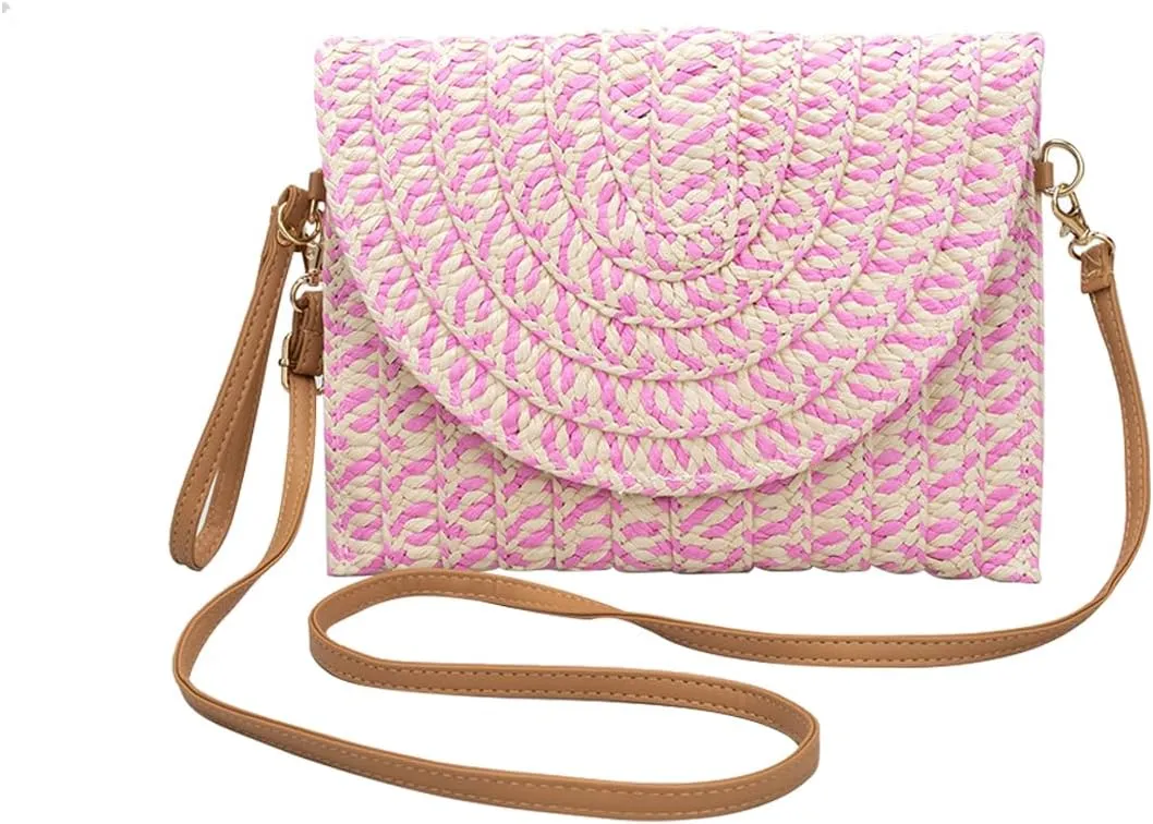 Straw Shoulder Bag for Women Summer Beach Bag Handwoven Rattan Purse Bohemian Tote Bag Envelope Clutch Wallet