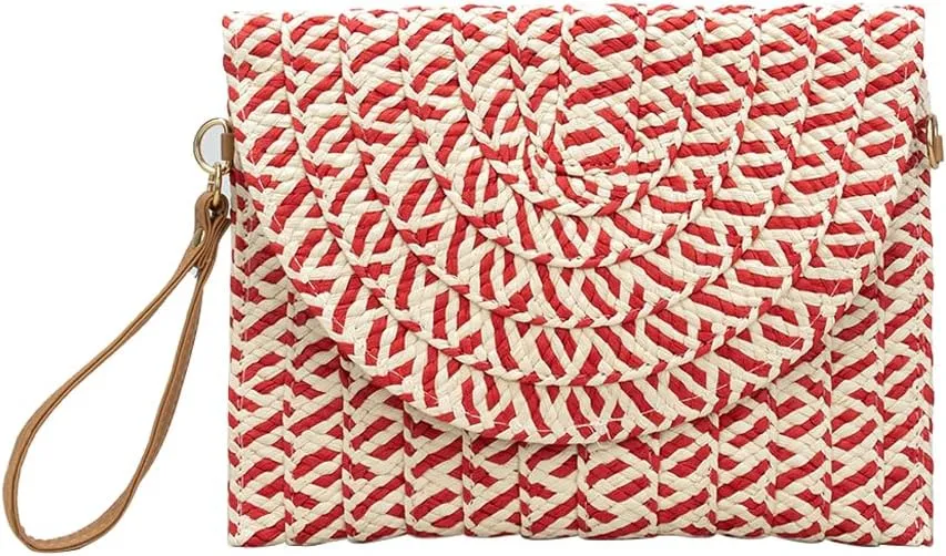 Straw Shoulder Bag for Women Summer Beach Bag Handwoven Rattan Purse Bohemian Tote Bag Envelope Clutch Wallet