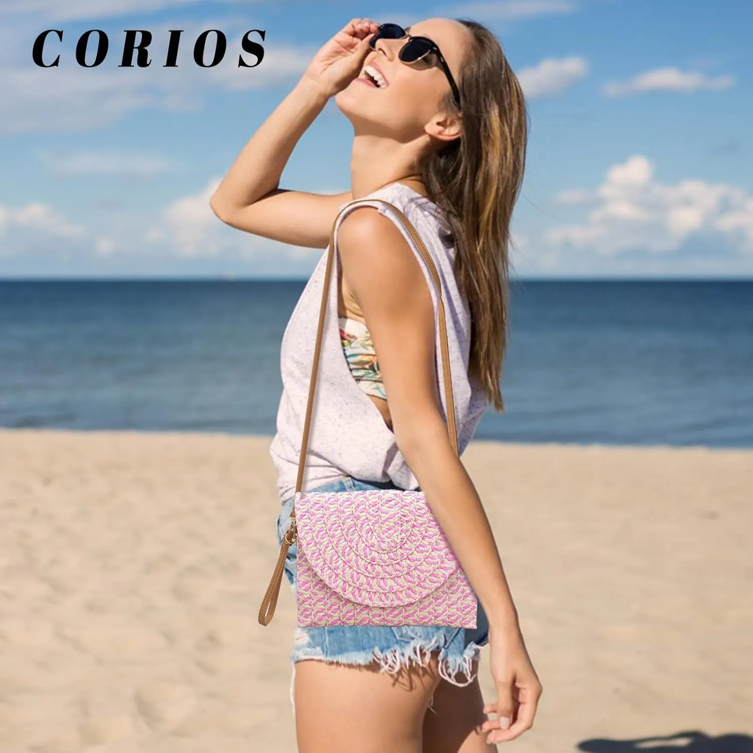 Straw Shoulder Bag for Women Summer Beach Bag Handwoven Rattan Purse Bohemian Tote Bag Envelope Clutch Wallet