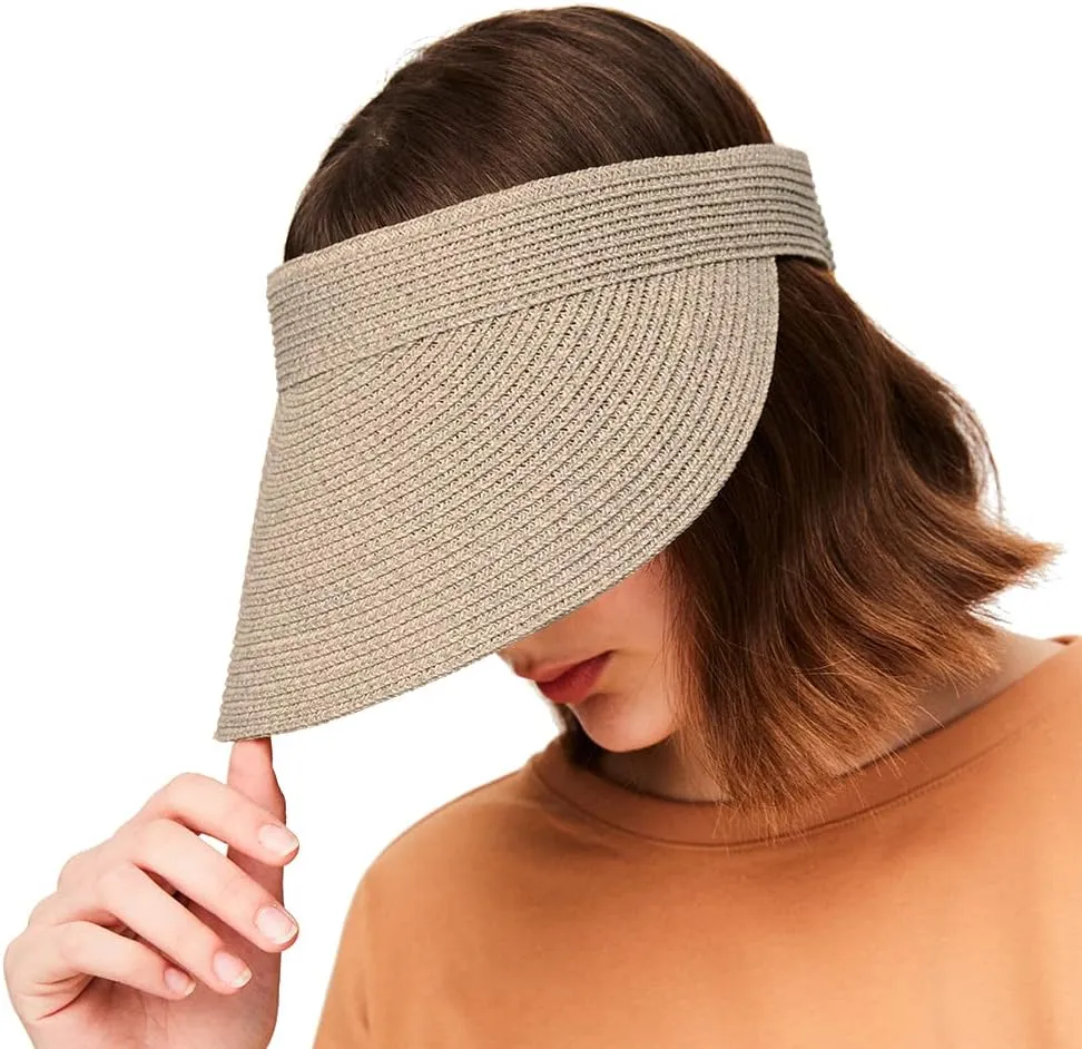 Straw Sun Visor Caps Roll Up Foldable Beach Hat Summer UV Protection UPF 50  for Outdoor Sports Activities