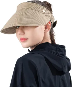 Straw Sun Visor Caps Roll Up Foldable Beach Hat Summer UV Protection UPF 50  for Outdoor Sports Activities