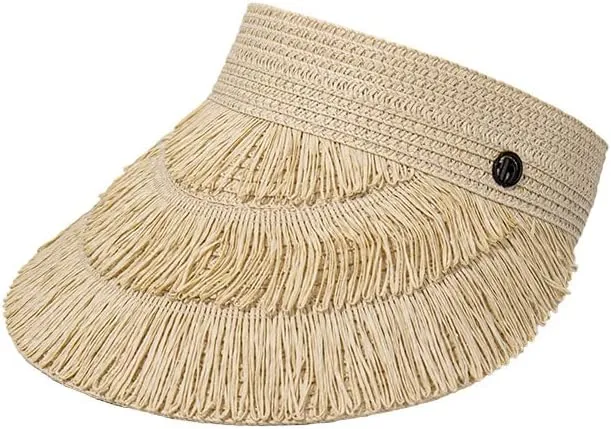 Straw Sun Visor Hat for Women, Summer Wide Brim Beach Sun Hat Roll-up Foldable Golf Visor