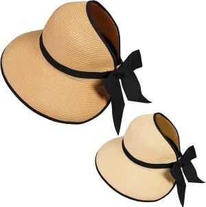 Straw Sun Visor Hats for Women, Ponytail Summer Beach Hat Roll Up Packable Floppy Wide Brim with UPF 50  for Travel