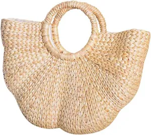 Straw Tote Bag for Women Handmade Straw Rattan Woven Handbag Summer Beach Bag Moon Shape Tote Bag Rattan Clutch Purse
