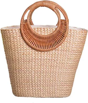 Straw Tote Bag for Women Handmade Straw Rattan Woven Handbag Summer Beach Bag Moon Shape Tote Bag Rattan Clutch Purse
