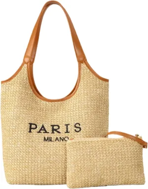 Straw Tote Bags for Women, Summer Straw Purses and Handbags Shoulder Woven Raffia Beach Bag with Coin Purse