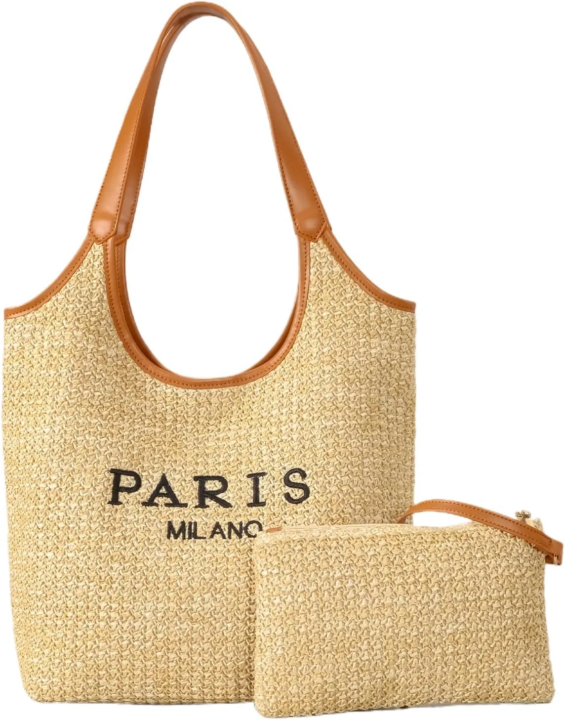 Straw Tote Bags for Women, Summer Straw Purses and Handbags Shoulder Woven Raffia Beach Bag with Coin Purse