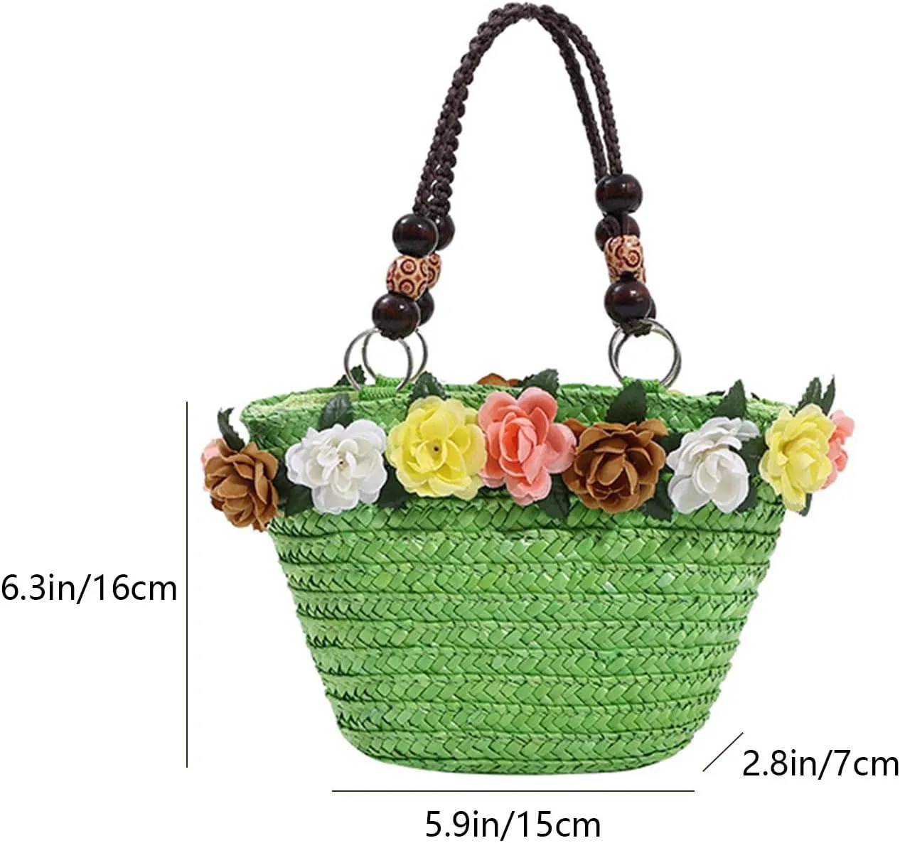Straw Travel Beach Bag for Women 3D Flower Hand Woven Top-handle Handbag Summer Rattan Tote Clutch Bags