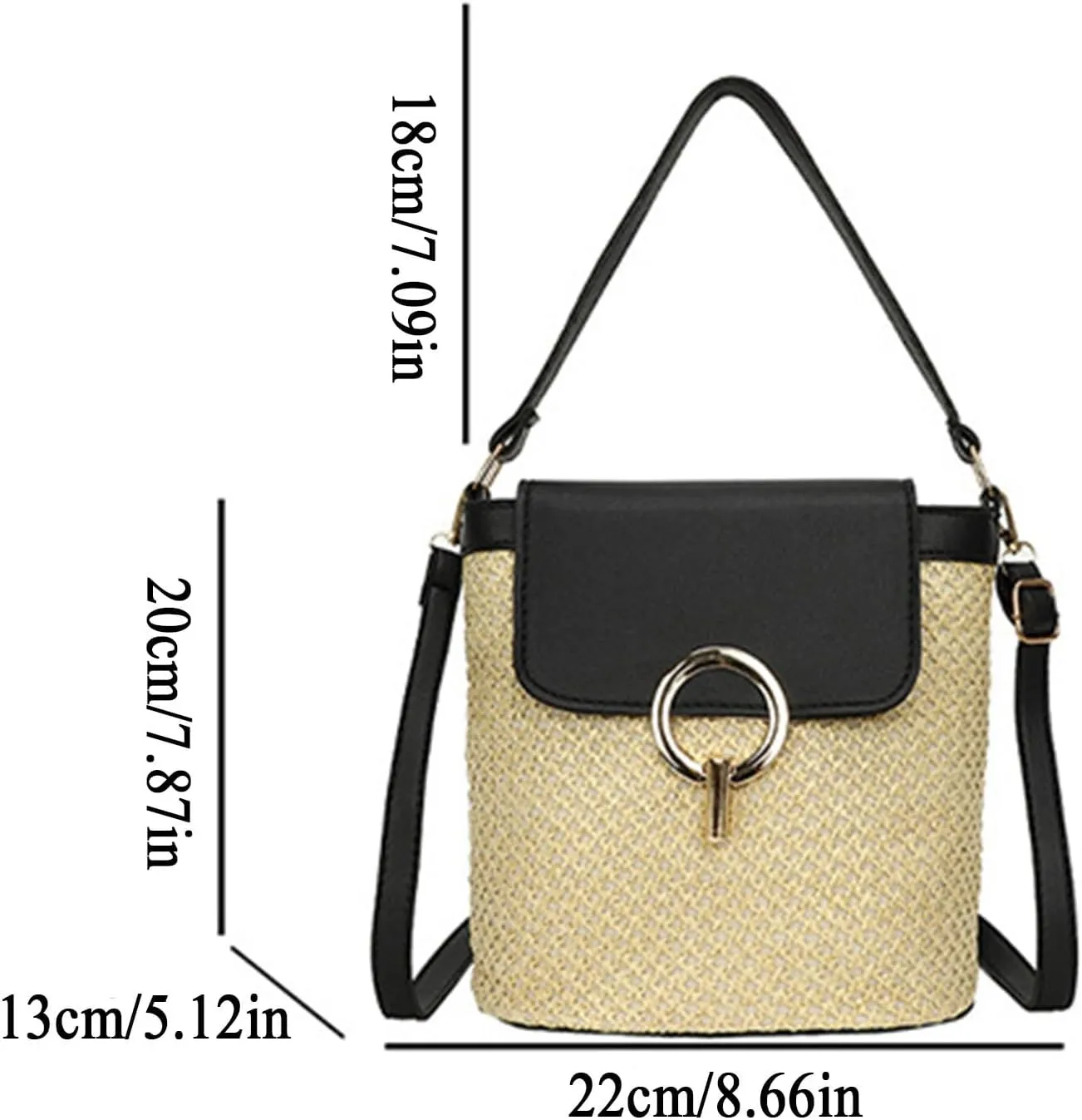Straw Weave Women Ladies Bucket Handbags Summer Beach Shoulder Bags Lap Purse (B, One Size)