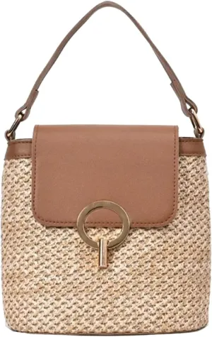 Straw Weave Women Ladies Bucket Handbags Summer Beach Shoulder Bags Lap Purse (D, One Size)
