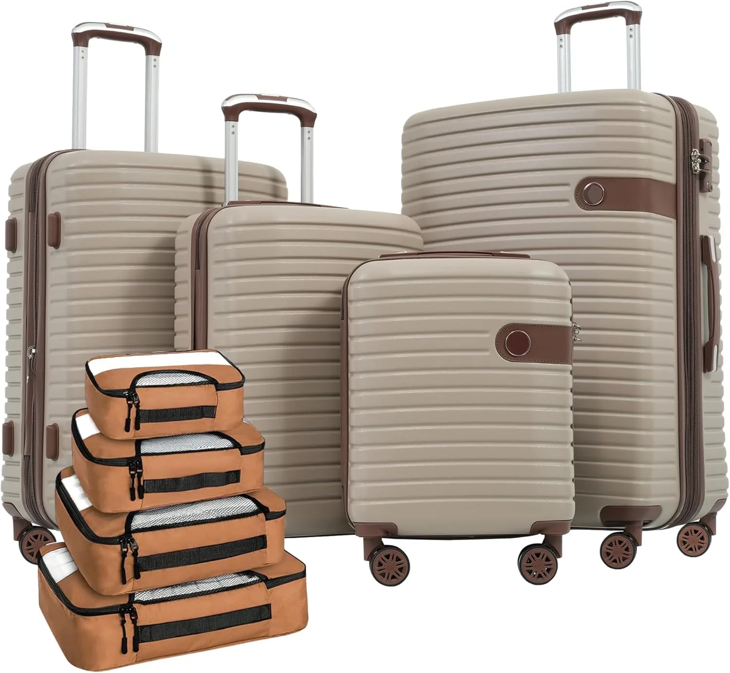 Streamlined Travel with 4-Piece Luggage Set, Lightweight Expandable Hard Shell Suitcases with 4 Packing Cubes, Khaki