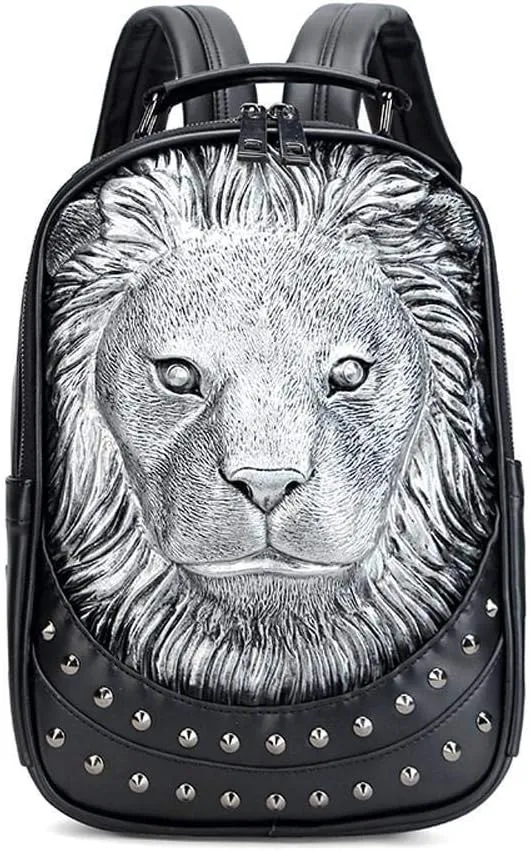 Studded Backpack 3D Serious Lion Statue Unisex Fashion Trendy Backpacks