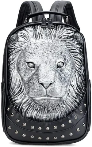Studded Backpack 3D Serious Lion Statue Unisex Fashion Trendy Backpacks