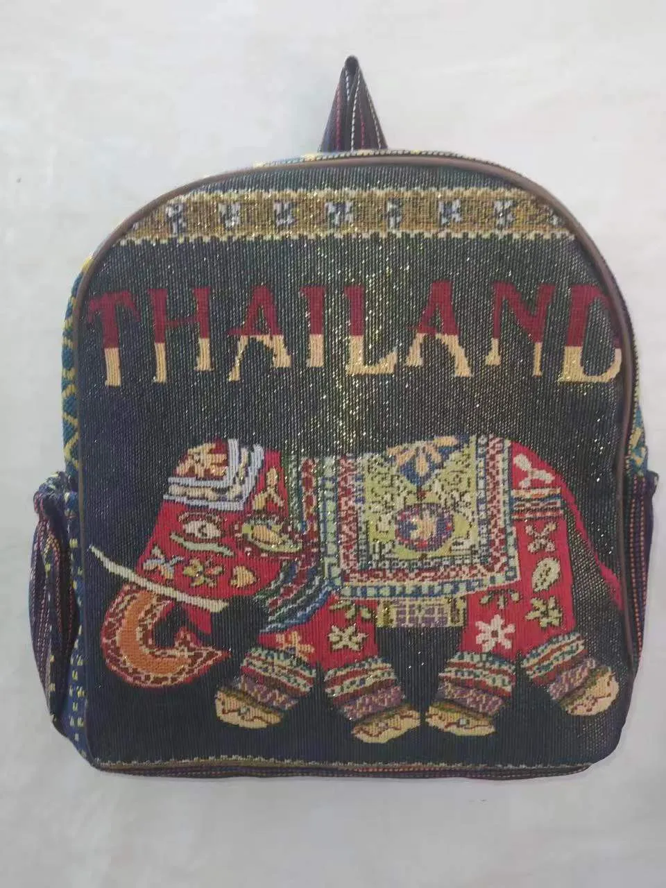 Style Gold Silk Embroidered Elephant National Backpacks