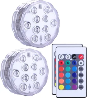 Submersible LED Lights Remote Control Battery Powered, RGB Multi Color Changing Waterproof Light for Pool, Vase Base, Spa, Aquarium, Pond, Hot Tub, Decoration, Party, 2-Pack