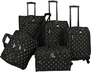 Suburban Soiree 5-Piece Luggage Set with Spinner Wheels - Large Upright 18"x12"x28", Medium Upright 16"x10"x26", Carry-On 14"x9"x22", Duffel, Personal Bag