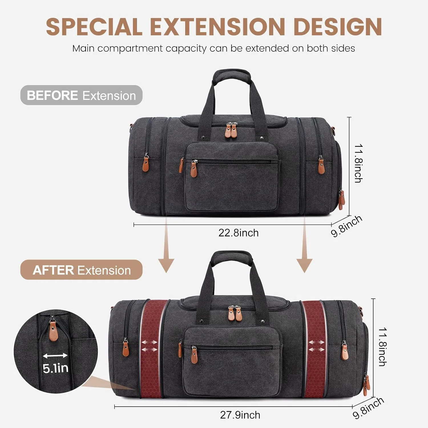 Sucipi Canvas Duffle Bag for Travel Overnight Carry on Bag with Shoe Compartment Weekender Duffel Bag with Toiletry Bag for Airplanes,Dark Grey