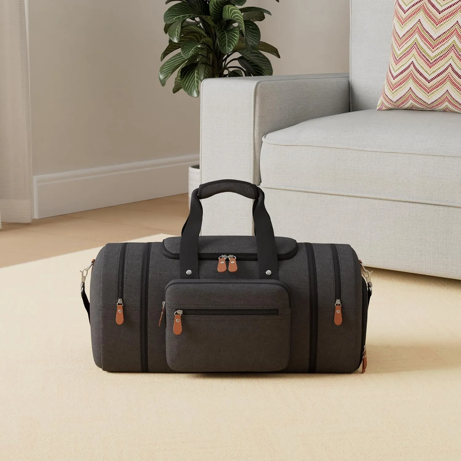 Sucipi Canvas Duffle Bag for Travel Overnight Carry on Bag with Shoe Compartment Weekender Duffel Bag with Toiletry Bag for Airplanes,Dark Grey