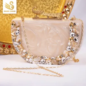 Sugarcrush beige luxury embellished clutch