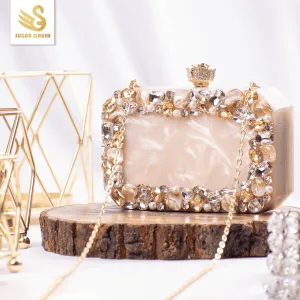 Sugarcrush beige luxury Resin Bridal embellished clutch