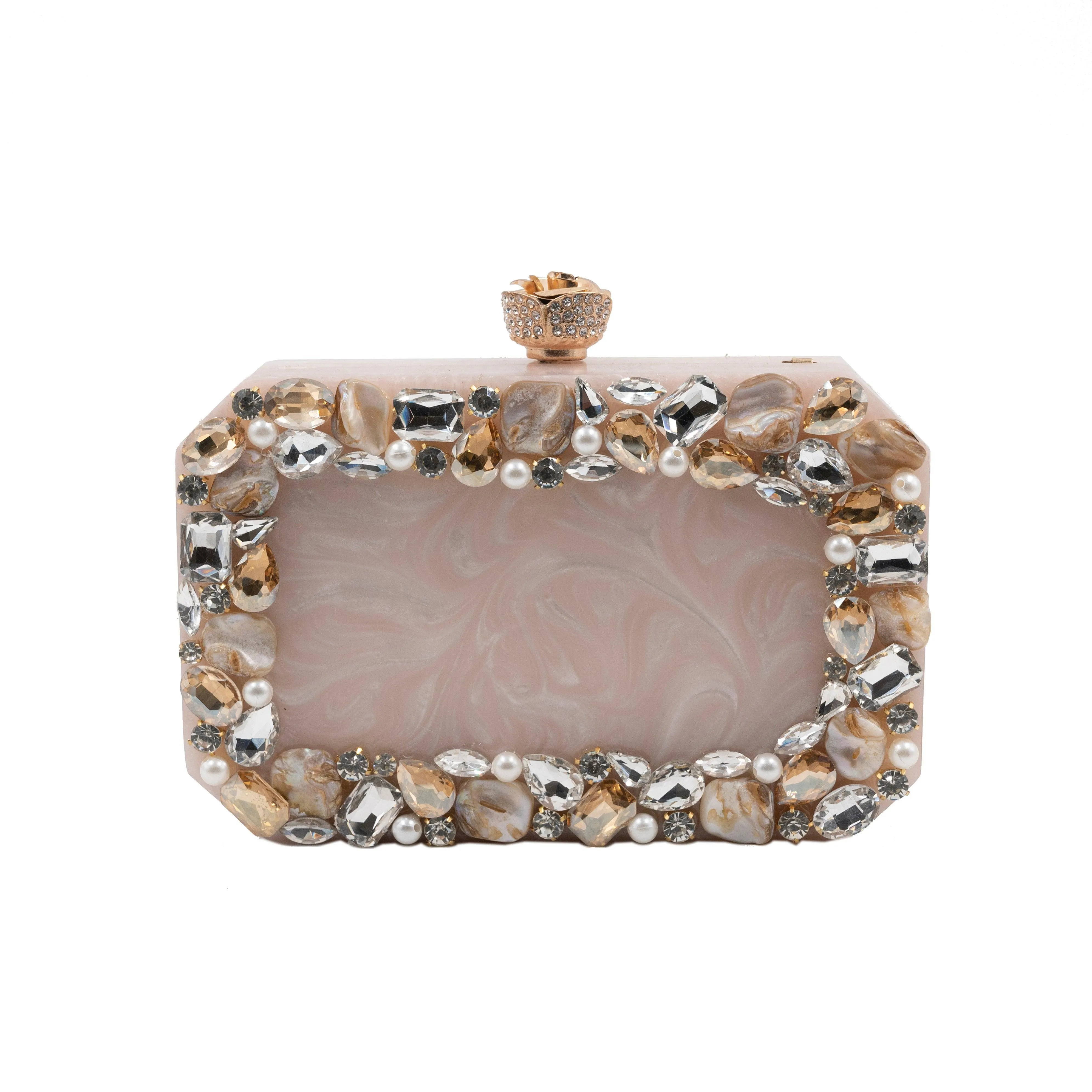 Sugarcrush beige luxury Resin Bridal embellished clutch