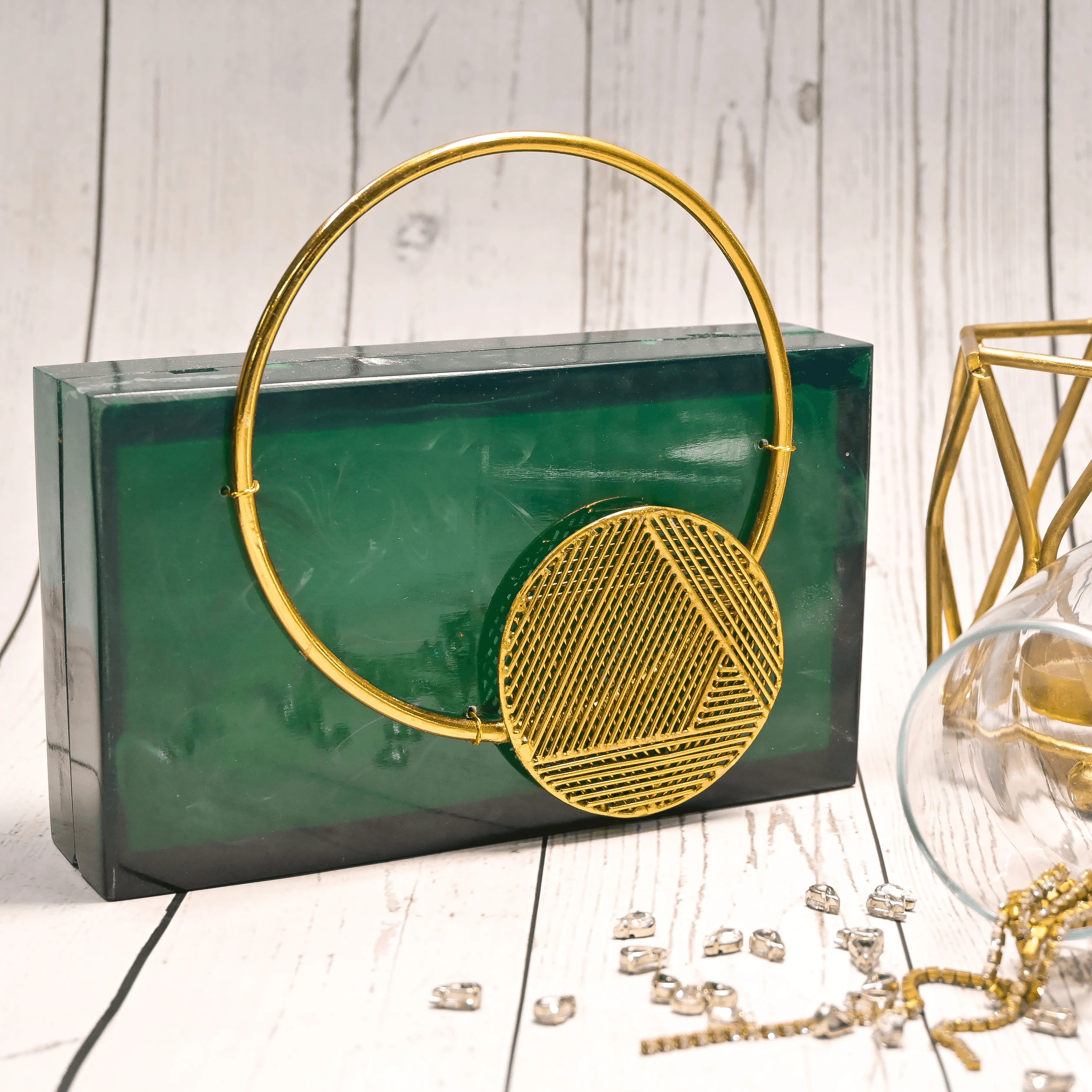 Sugarcrush green luxury embellished clutch with handle