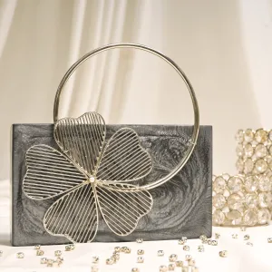 Sugarcrush Grey luxury embellished clutch with handle