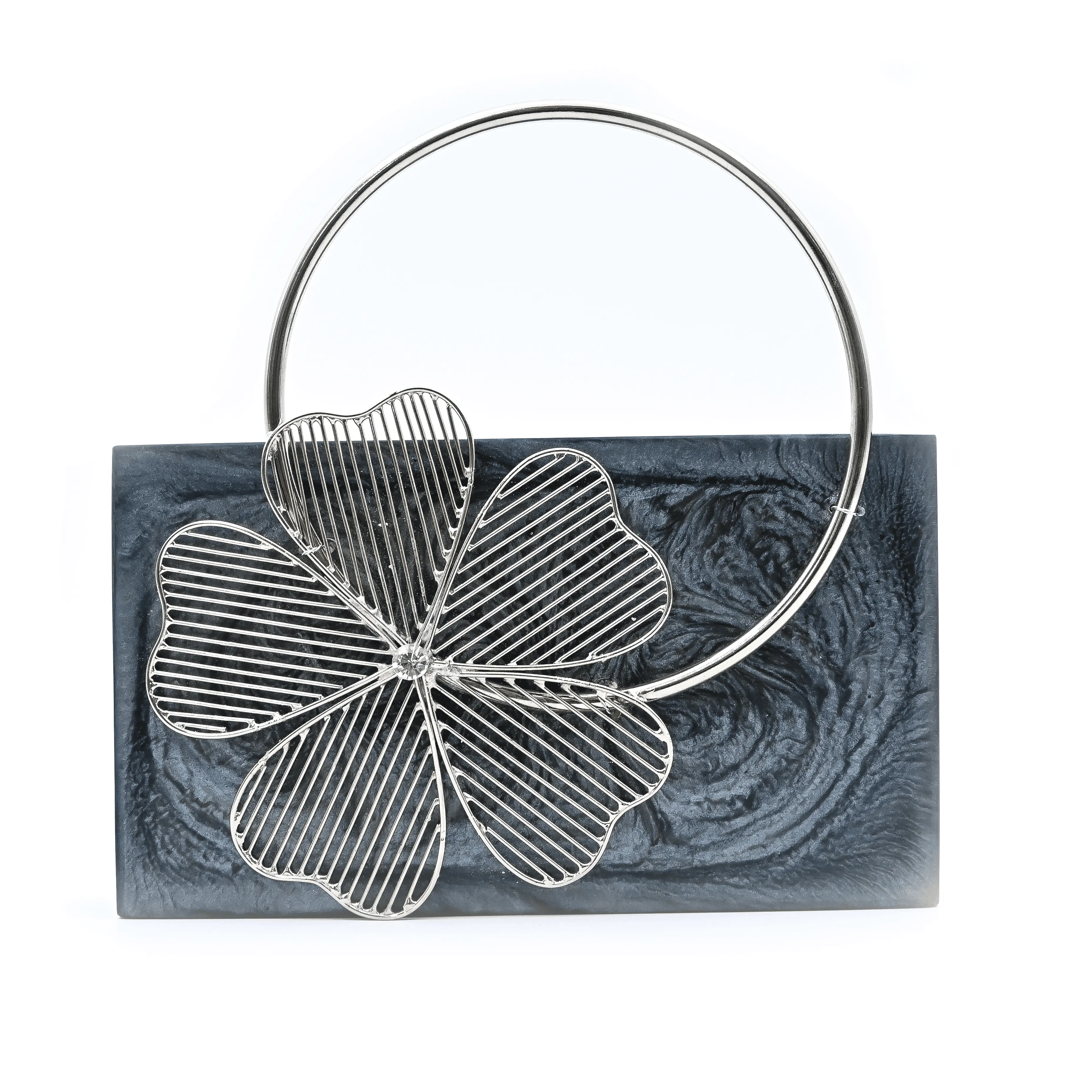 Sugarcrush Grey luxury embellished clutch with handle