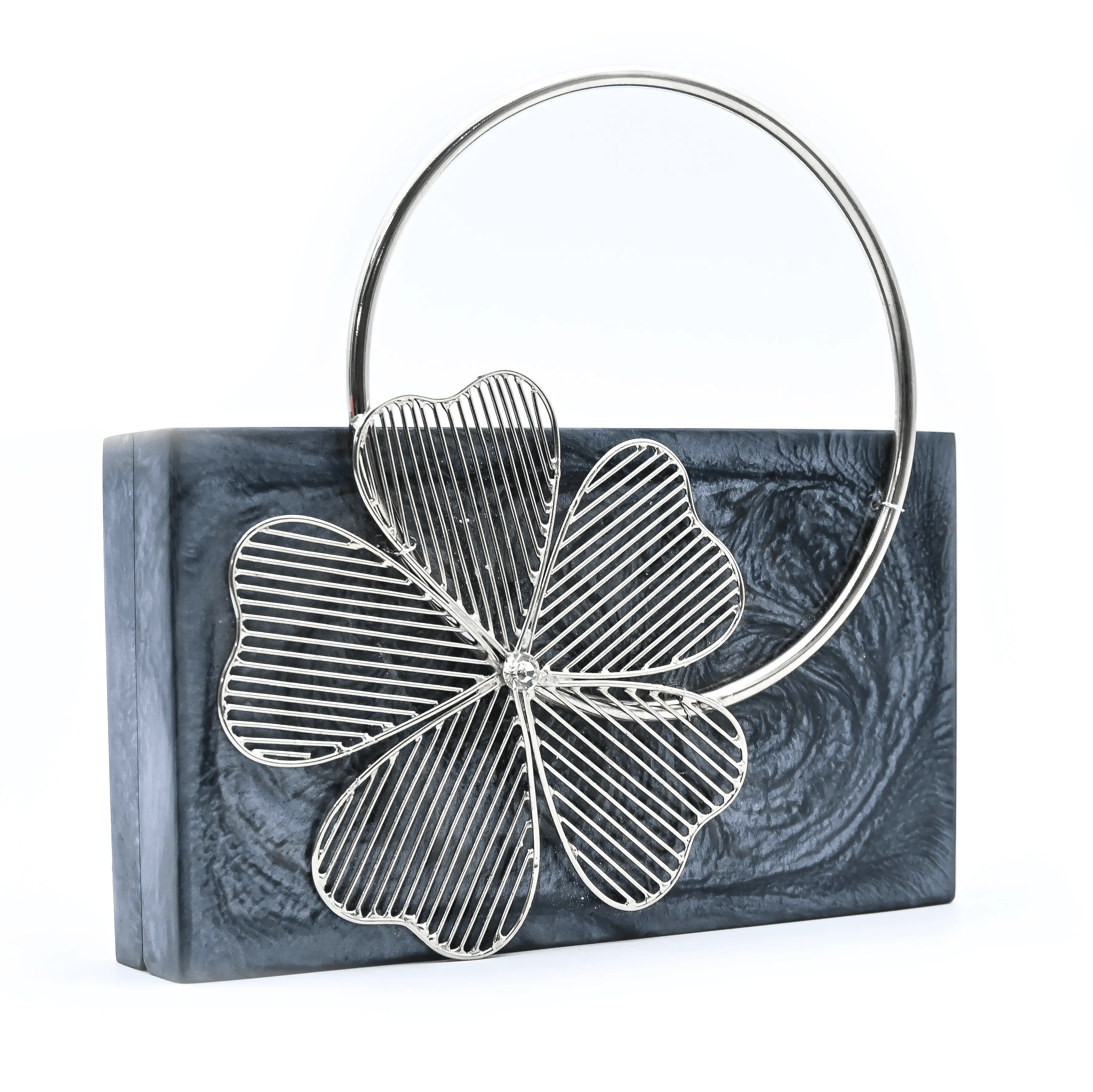 Sugarcrush Grey luxury embellished clutch with handle