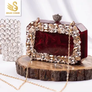Sugarcrush maroon luxury embellished clutchl