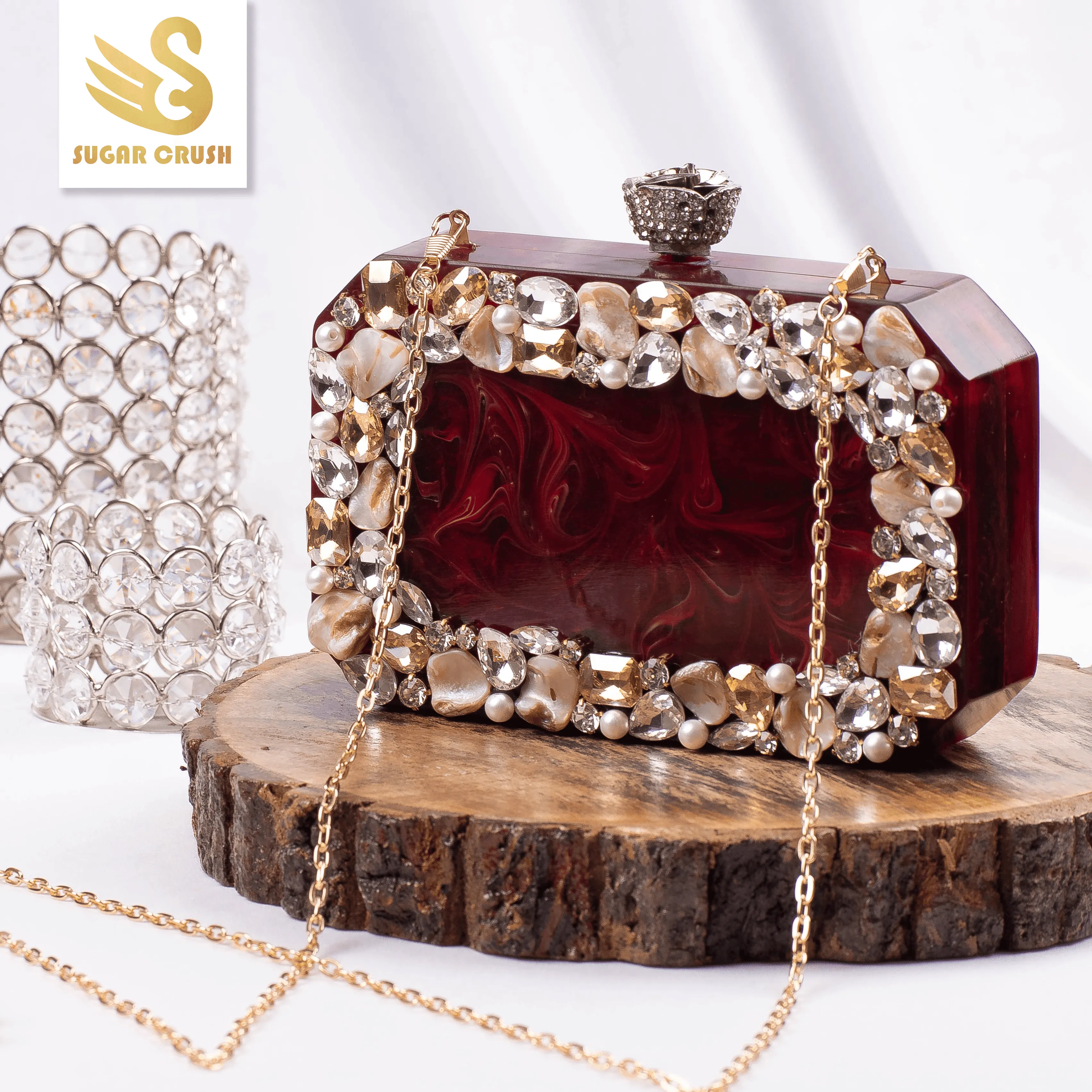 Sugarcrush maroon luxury embellished clutchl