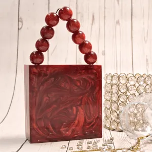 Sugarcrush Maroon luxury Mini embellished clutch with pearl handle