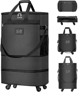 Suitcases with Wheels Expandable Luggage Bag Foldable Suitcase with 4 Universal Wheels Collapsible Rolling Travel Bag Large Capacity Duffel Bag (Black)
