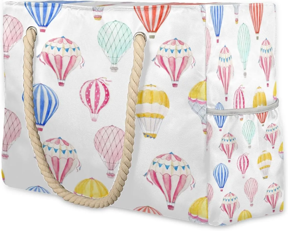 Summer Colored Flowers Beach Bags for Women Large Beach Tote with Zipper Waterproof Travel Sandproof Shoulder Pool Bag