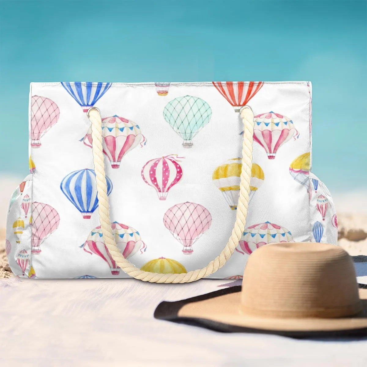 Summer Colored Flowers Beach Bags for Women Large Beach Tote with Zipper Waterproof Travel Sandproof Shoulder Pool Bag