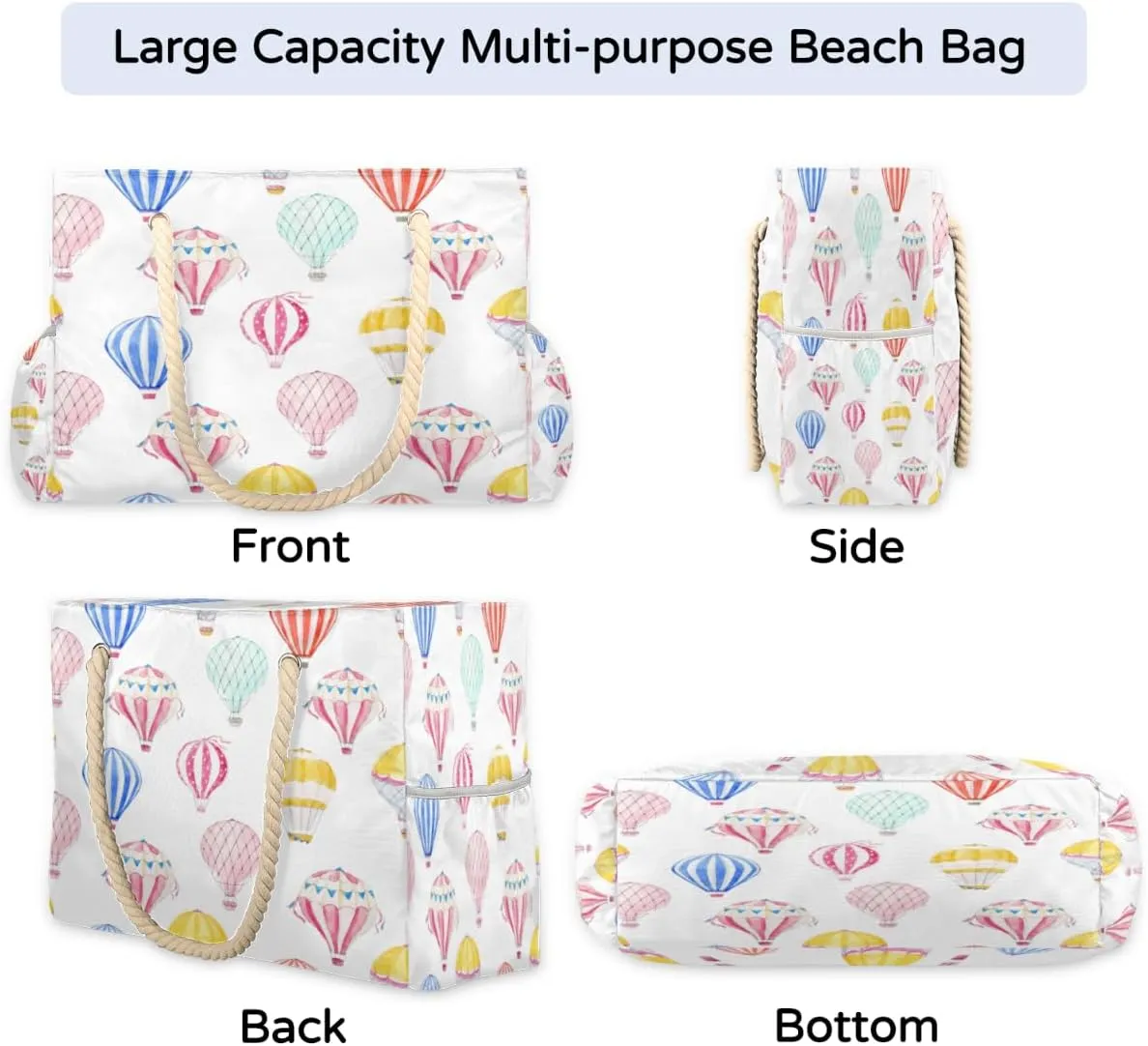 Summer Colored Flowers Beach Bags for Women Large Beach Tote with Zipper Waterproof Travel Sandproof Shoulder Pool Bag