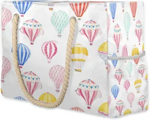 Summer Colored Flowers Beach Bags for Women Large Beach Tote with Zipper Waterproof Travel Sandproof Shoulder Pool Bag