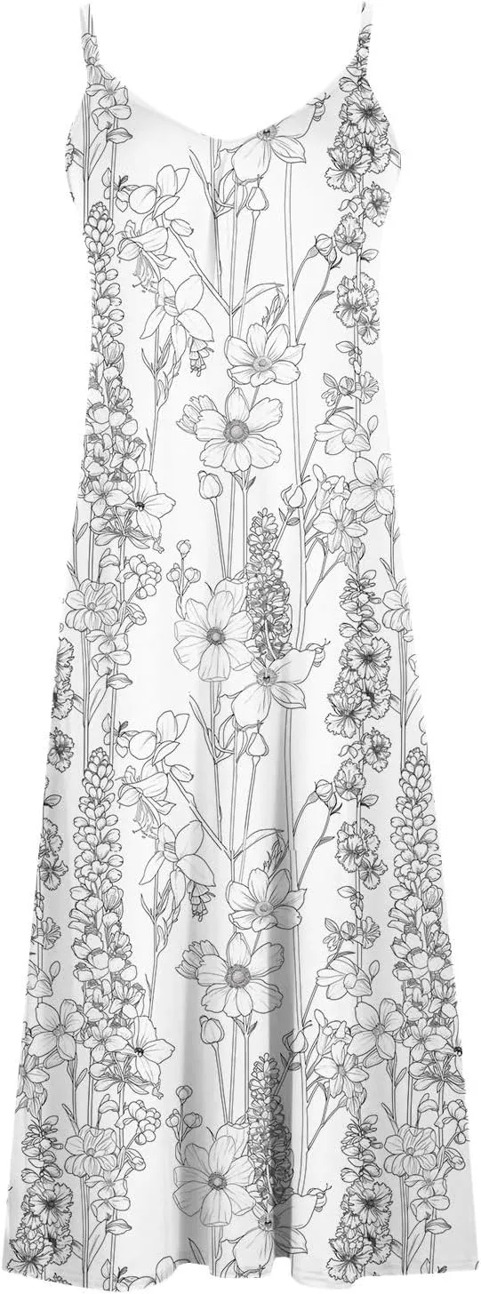 Summer Dresses for Women 2025 Beach Vacation Sexy Spaghetti Strap v Neck Sun Dress Flowy Maxi Long Sundresses Trendy